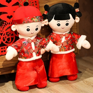 新款中式压床娃娃婚庆公仔婚礼毛绒玩具结婚抓机玩偶批发